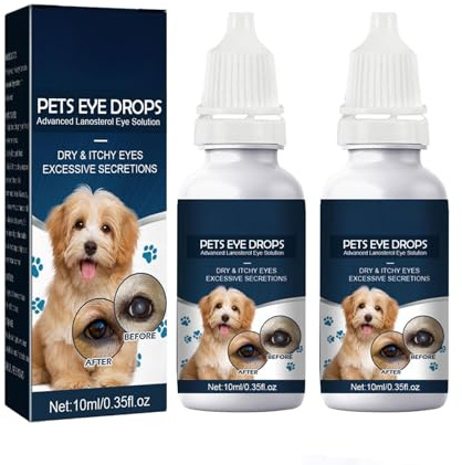 Tosuua Gotas para los ojos de mascotas para gatos y perros, 2 unidades, removedor de manchas de lágrimas para perros y gatos, gotas lubricantes para los ojos para mascotas, poción de alivio de la