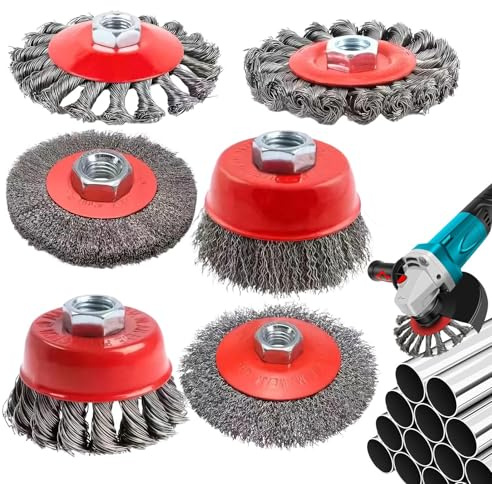 Fogukier Disco de Cepillo de Alambre para Amoladora Angular - Juego De 6 Ruedas De Alambre Para Esmerilado | Accesorio De Desbarbado M14 Para Amoladora - Para Eliminación Óxido Reparación Automotriz