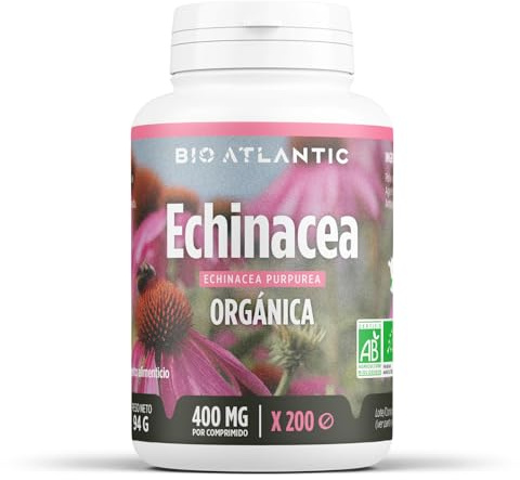 ✿ Echinacea purpurea Orgánica - 1200 mg por dosis diaria - 200 comprimidos - Alta Concentración, Formato Ahorro, Premium y Vegetal