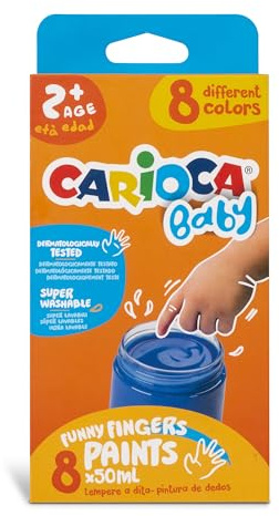 Carioca Pintura de dedos para bebé 2+| Caja con 8 témperas Baby pensanda para los más pequeños que no utilizan pincel | No tóxicas y sin olor | 8 colores en vasitos de 50 ml