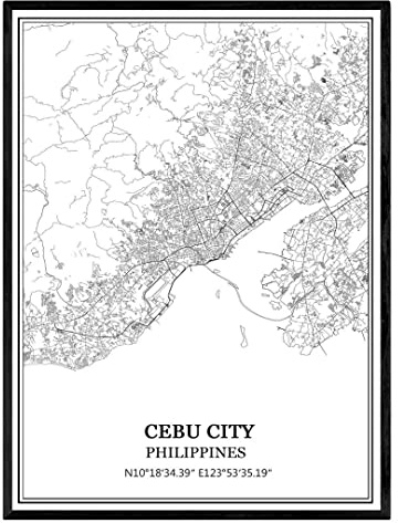 Cebu City Filippinerna karta väggkonst canvas tryck affisch konstverk utan ram modernt svartvitt kort souvenir present heminredning 23 x 28 cm