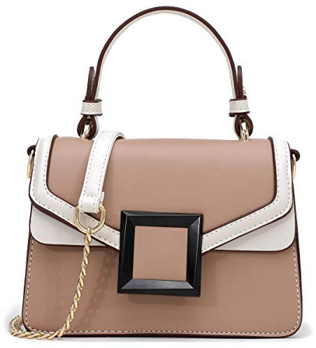 Umhängetasche Damen PU Leder Kette Color-Blocking Designer Handtaschen Kettenhenkel Handtasche Damen Umhängetasche Tasche Damen-Umhängetaschen Schultertasche Crossbody Bag Magnetverschluss Rosa nude