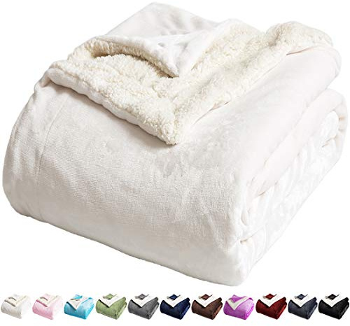 LBRO2M Sherpa Fleece Bed Blanket King Size Super Soft Plush Warm Cozy Fluffy Microfiber Couch Throw Velvet Double Reversible Blankets,Ivory
