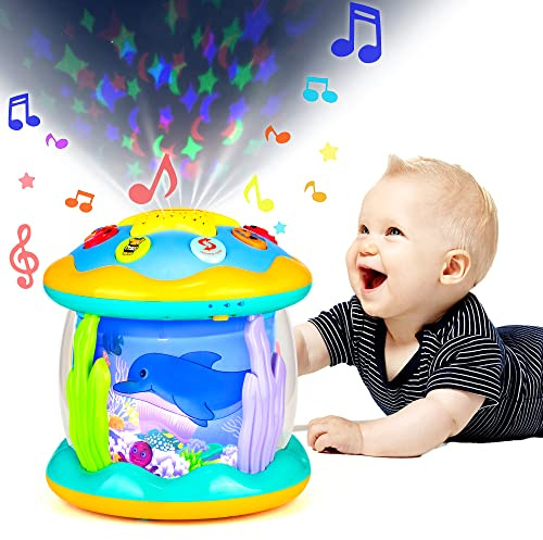 Koyiwa Baby Toys 6 to 12 Months Musical Light Up Tummy Time Infant Toys 3-6 7 8 9 12-18 Months Crawling Ocean Rotating Projector Baby Gifts for 1 2 3 Year Old Boy Girl Birthday Toddlers Kids