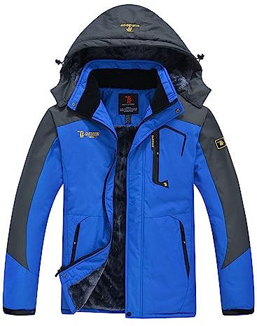 YSENTO Herren Skijacke Winterjacke Softshelljack Wasserdicht Warm Gefüttert Outdoor Funktionsjacke mit Abnehmbarer Kapuze(Blau,2XL)