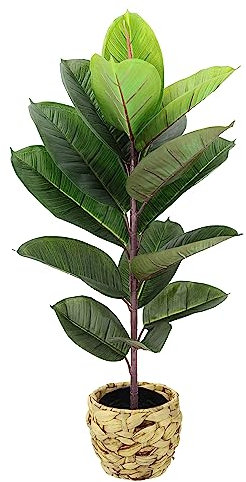 Künstlicher Gummibaum groß Kautschukbaum Kunstpflanze Pflanze Dekobaum Grünpflanze Baum Zimmerpflanze mit Blumentopf Dekopflanze Blattpflanze Büropflanze Kautschukpflanze Kunstbaum Ficus Elastica