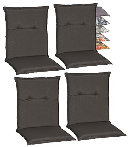 Beo Niedriglehner Auflagen 4er Set Wasserabweisend Turin | Made in EU Premium-Qualität | Gartenstuhlauflage UV-beständig und waschbar | Atmungsaktive Stuhlauflage Niedriglehner in Dunkel-Grau
