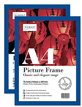 Almost Frameless A4 Blue Picture Frame Set of 2, Display A4 Picture Gallery Wall, Poster, Photo, Artwork, or Print, Blue