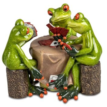formano Lustige Frösche Skatspieler 16cm Figur Dekoration Handbemalt Kunststein Kartenspiel Frosch Froschgruppe