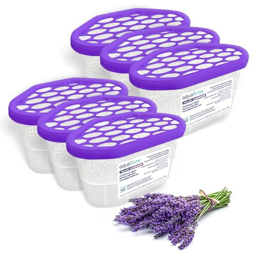 Aquafloow Déshumidificateur 400 ml, Réduit l'humidité de l'air, 6 Pièces LAVENDER | Neutraliseur d'odeurs, Absorbeur d'humidité pour Cuisine, Placard, Salle de Bain et Bureau