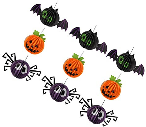 Hemobllo 9pcs Paper Halloween Lanterns Spider Bat Pumpkin Decorations for Garden Party