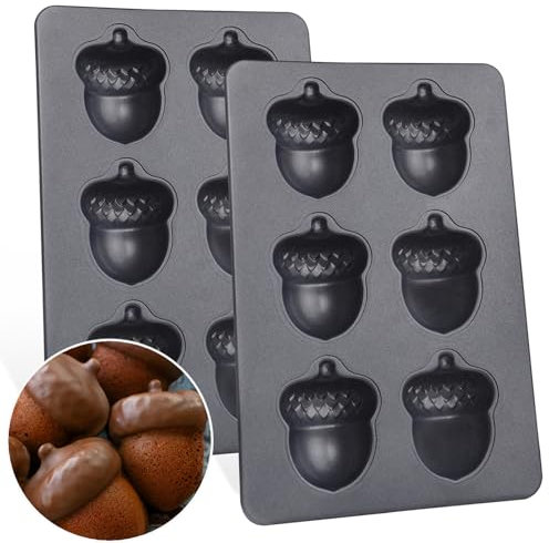 Elesinsoz Eichel-Backform, 6 Mulden, antihaftbeschichtet, schwerer Karbonstahl, für Ofen, Backen, Kekse, Kuchen, Schokolade, Madeleine, 2 Stück