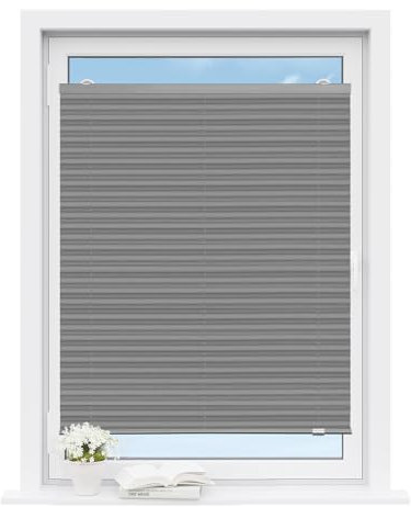 WOLTU Plissee ohne Bohren mit Saugnäpfen, Faltrollo Plisseerollo innen lichtdurchlässig, Sonnenschutz für gängige Fenster Dachfenster Balkontüren, 70x120 cm, Grau