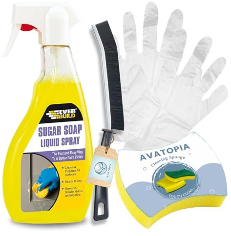 Ever Build Sugar Soap Spray (500ml), Sponge, Crevice Brush and Plastic Gloves | Wall Cleaner for Painted Walls, Removes Grease, Grime & Nicotine Stains