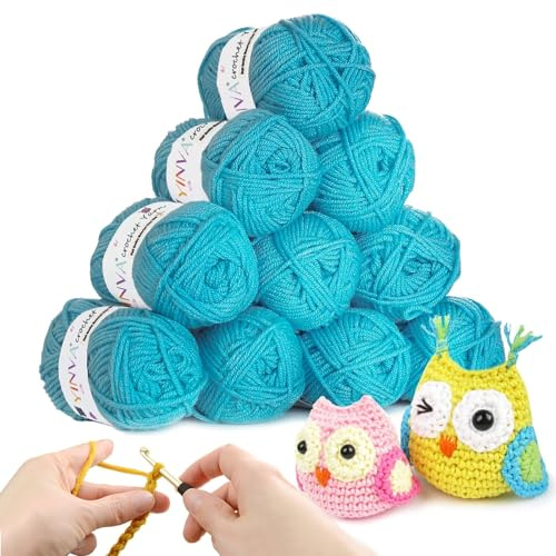 Crochet Yarn Knitting Blue Wool 10Pcs x 25g Acrylic Yarn for Crochet Kits for Beginners Adults Wool for Crochet Knitting and Crafts-Blue