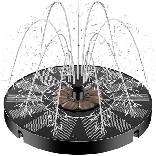 Solar Springbrunnen, Yzert 2025 Neue Solar Teichpumpe mit 7 Düsen & 4 Fixe Rohre Solar Wasserpumpe Solar Schwimmender Fontäne Pumpe für Garten, Teich, Vogel-Bad