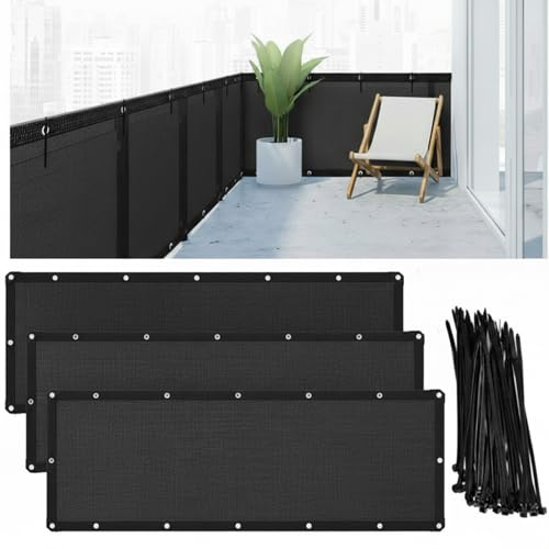 CroBlissful 3 Pieces 3' x 10' Balcony Privacy Screen Fence Cover Fencing Shield Cover with Zip Ties for Deck Apartment Patio Pool Backyard Porch Railing