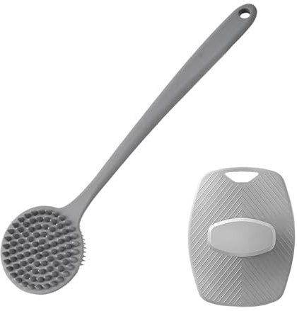 Anseom Limpiador corporal de silicona para ducha, cepillo de baño suave mejorado, cerdas densas, cepillo corporal de doble cara con mango largo, limpiador de espalda de silicona, exfoliación suave