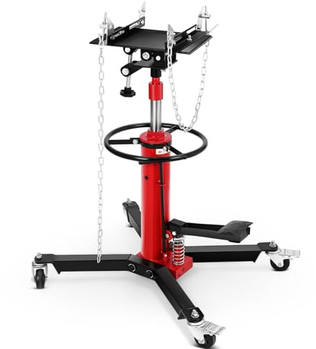 Transmission Jack, 1322lbs (3/5 Ton), 2-Stage Hydraulic Telescopic Jacks, Lifts 34-68, with Foot Pedal & 360° Swivel Wheels, Ideal for Garage and Car Lifting, Heavy-Duty, Red
