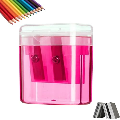 Twin Hole Pencil Sharpener with Container, Manual Pencil Sharpener, Pencil Shar/pener, Barrel Sharpener, Tip Shaping Tool with Double Holes and Lid, Suitable for School, Home and Office(Pink)