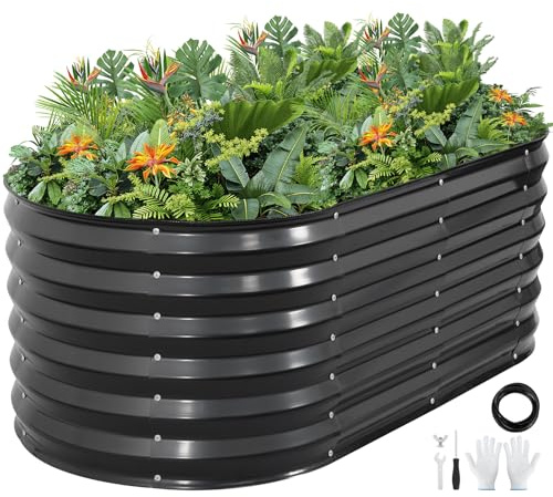 Galvanized Metal Raised Garden Bed Kit - 120x60x43CM Outdoor Planter Box with Safety Edging and Gloves for Vegetables, Fruits, Flowers.Grey-1Pack