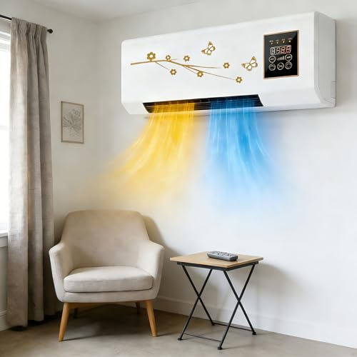 2 in 1 Mini Wall Mounted Fan and Heater, Portable Cooling Fan with Heating Function for Bathroom Office Bedroom RV, Personal Fan with Heater Combo (Yellow)