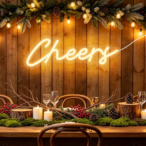 AOOTE Cheers neonljus, LED neonskylt, 6 justerbara ljusstyrkenivåer, USB-drift, öl neonskylt för väggbakgrundsdekoration, för ölbar, resturant, fest, butik, nattklubb