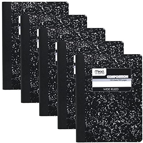 Mead Kompositionsanteckningsböcker, brett linjerat papper, 100 ark, Comp Book, 5-pack (72368)