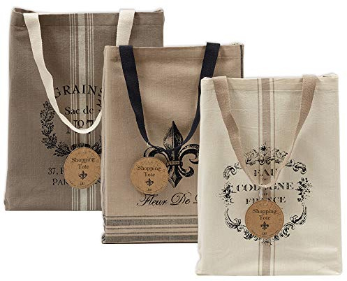DII Printed Shopping Canvas Bags, Set of 3, French Print (CAMZ34792)