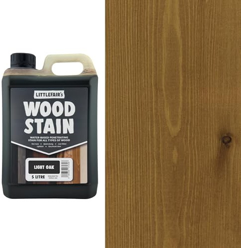 Littlefair's Wood Stain Water-Based - (Light Oak) – Non-Toxic, Eco-Friendly & Quick Drying - Easy-to-Apply, Concentrated Formula for All Wood Types – 5 LTR