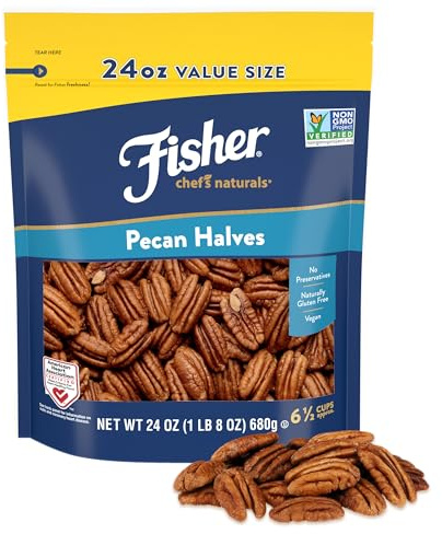 Fisher Chef's Naturals Pecan Halves 24 oz Resealable Bag, Unsalted Raw Nuts for Cooking, Baking & Snacking, Healthy Snacks for Adults, Vegan Protein, Keto Snack, Gluten Free Raw Pecans Halves