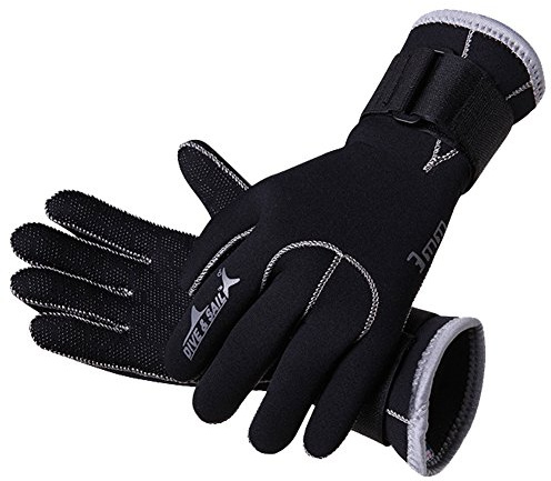 Antcher Guantes de Buceo de Neopreno de 3 mm, Guantes de Invierno para Deportes de Agua, Suministros para Windsurf, Surf, navegación, Pesca, Hombre, Negro, M