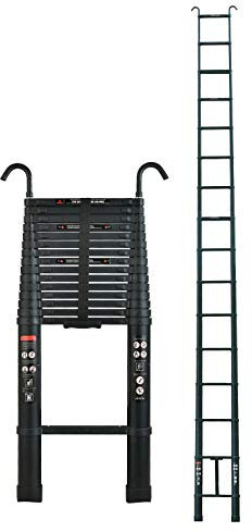 6.2M 20.3FT Telescopic Ladder with Detachable Hook, Aluminum Protable Folding Extension Ladder for Loft Indoor Outdoor Office House, EN131, Max Load 150KG