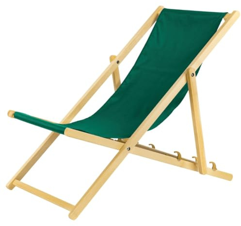 Liegestuhl klappbar aus Holz - grün Leichte Klappliege - Faltbare & verstellbare Sonnenliege für Garten, Strand & Balkon - Gartenliege mit Atmungsaktiv Stoffbezug - Mischgewebe