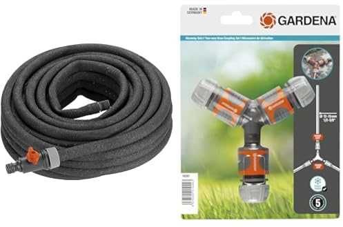 Tuyau d'Arrosage Micro-Poreux de Gardena, 15 M & Nécessaire de Dérivation en Y pour Arrosage 13 mm (1/2)/15 mm (5/8) de Gardena : Raccord de Dérivation pour une Distribution Simple