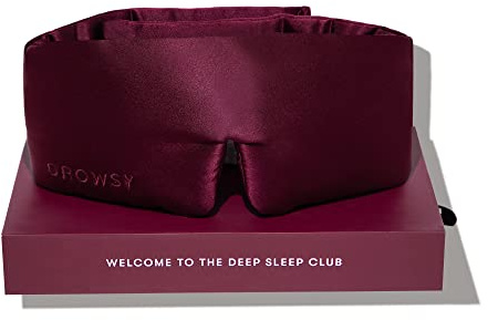 DROWSY Silk Sleep Mask. Face-Hugging, Padded Silk Cocoon for Luxury Sleep in Total Darkness (La Vie En Rouge)