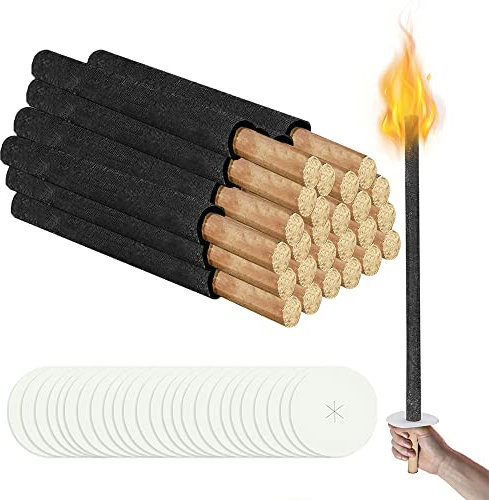 Cecaylie torches de cire pour l'extérieur 25 pièces, durée de combustion 100 min, protection des mains incluse avec poignée extra longue, pour enfants torches randonnée nocturne, feu de camp jardin