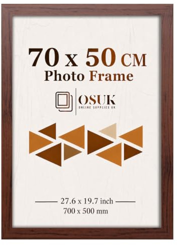 OSUK Dark Oak Picture Frames 70 x 50cm Photo Frame For Wall Art | 700 x 500 mm Wooden Poster Frame, Shatterproof Acrylic, Engineered MDF Wood & Hooks for Certificates, Photos and Prints