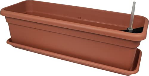MePla - XXL Balconnière avec Irrigation Longueur 80 CM + Dessous De 77 CM - Terracotta, Bac à Fleurs - Cache-Pot - Jardinière en Résistant aux Intempéries Résistant Aux UV Plastique