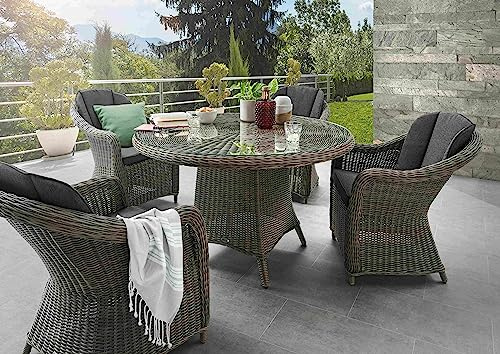 Destiny Sitzgruppe Malaga Luna 4 Sessel + Tisch Ø100x75 cm, Vintage grau