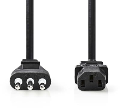 Nedis Stromkabel - Italien Stecker - IEC-320-C13 - Gerade - Gerade - Vernickelt - 2.00 m - Rund - PVC - Schwarz - Label