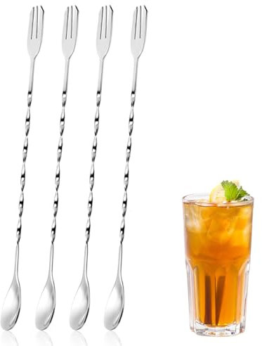 OIGWBPH 4pcs Cucchiaio Cocktail Bar Spoon Cucchiaio da Cocktail in Acciaio Inossidabile Spiral Mix Spoon per miscelare e laminare Le Bevande