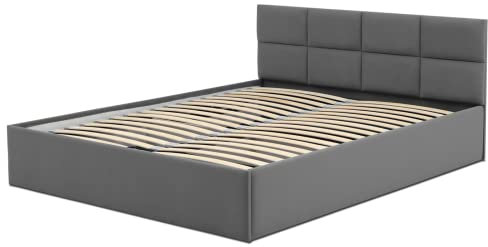 Mebligo - Polsterbett 180x200 mit Bettkasten, Bettgestell, Doppelbett mit Lattenrost, Schlafzimmer Bett mit Kopfteil, Stauraumbett Monos, Bett Ohne Matratze - Graphit (Trinity 15)