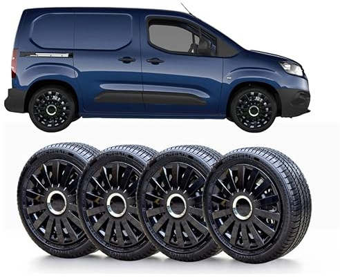 SOLIP 15 inch wheel trims, Hubcaps, Set of 4 for Citroen Berlingo Mk2 (2008-2017) Peugeot Partner MK2 (2009-2018) Alloy wheels look covers Silver/Black / 15 / colour choice (SC)