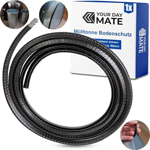 Bodenschutz Profil für Mülltonne, 200 cm, kompatibel mit Wesco Mülleimer bis 60L, max. Ø 63 cm Tonnen, U-Profil, Stahleinlage, ohne Kleber, Bodenschoner Müll Tonne, Kantenschutzband Einzel Einsatz