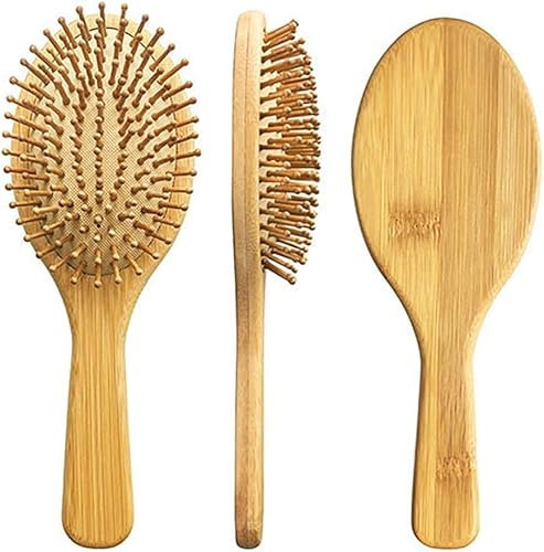Cepillo de bambú natural, cerdas masajeadoras, diseño ovalado, para cabello largo