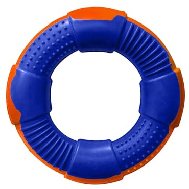 DUR Medium Ring Dog Tug Toy, Blue/Orange, Blackberry Scent, Durable Recycled Rubber – Interactive and Near Indestructible Dog Chew Toy for Boredom, Teeth Cleaning, Puppy Teething & Playtime, 13cm