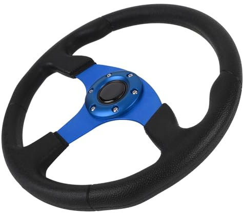 Volante per Auto, Volante per Plu in Pelle Sportiva 14 Pollici con Cornice in Alluminio Universale per il a 6 Fori (BLUE)