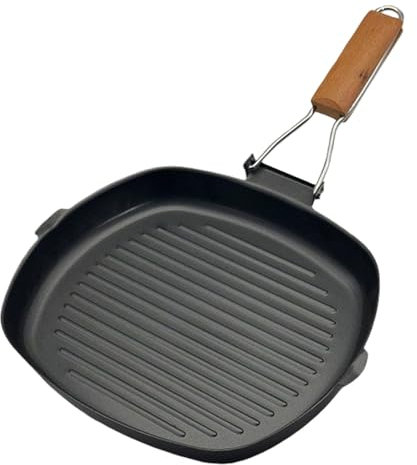 GOTSR Bistecchiera pieghevole con rivestimento antiaderente Picnics Grigliate Padelle con manico per riporre e cucinare al coperto