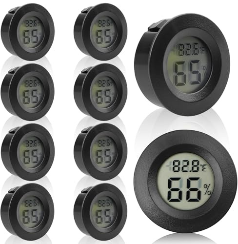 WIYETY Lot de 10 mini hygromètres numériques d'intérieur avec écran LCD et thermomètre d'ambiance pour serre, cave, chambre de bébé, noir rond